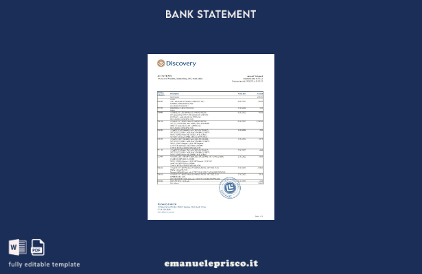 modello Excel di estratto conto bancario South Africa Discovery in stile verific